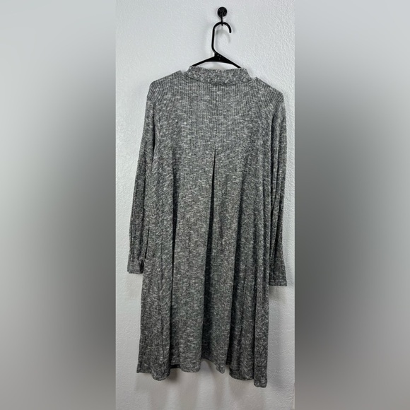 Hale Bob Cardigan Sweater Womens Sz M Open Long Line Duster Pockets  Gray white - Picture 4 of 8